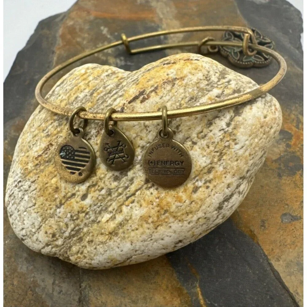 Jewelry Lot of 4 bracelets Alex and Ani Gold Tone USA Flag Charm Costume - Picture 6 of 16